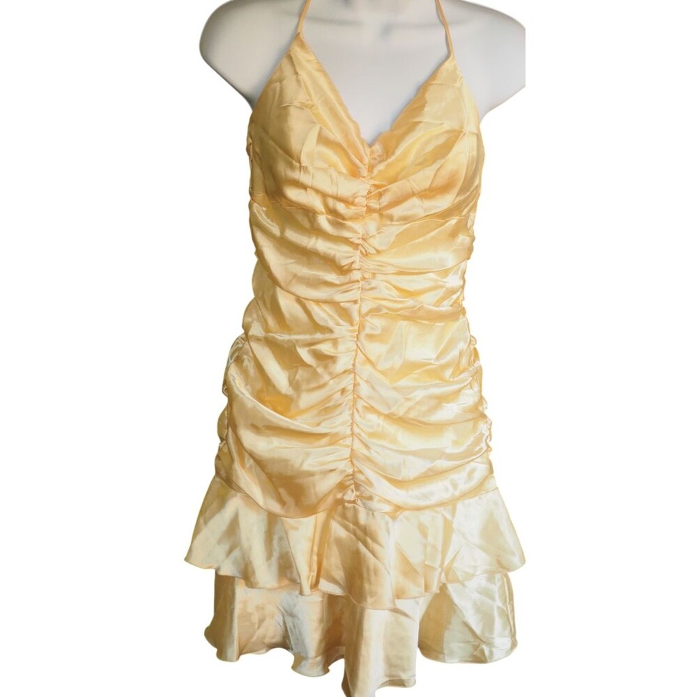 Roberta Yellow Ruched Halter Party Dress Size 7/8